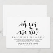 O ja, we deden het, trouw elopement diner dansen kaart (Voorkant / Achterkant)