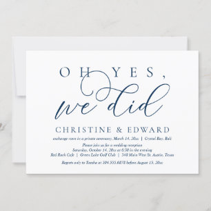 O ja, we deden het, Trouw Elopement, Marineblauw Kaart