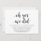 O ja, we hebben het gedaan, huwelijksvlucht diner  kaart (Voorkant)