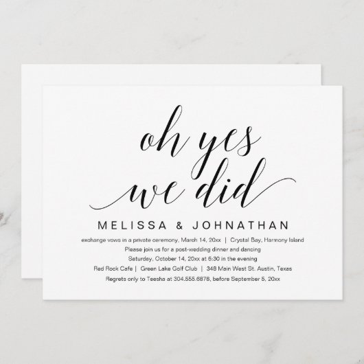 O ja, we hebben het gedaan, Trouwvluchtfeest Kaart (Voorkant / Achterkant)