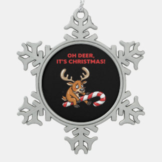O jee het is kerst Gestresste rendieren met zoetig Tin Sneeuwvlok Ornament