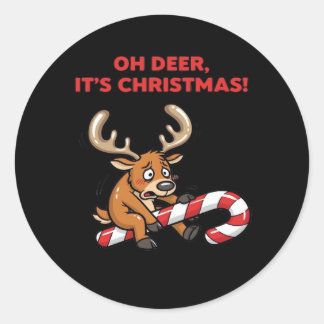 O jee, het is kerst, gestreste rendieren met zoeti ronde sticker