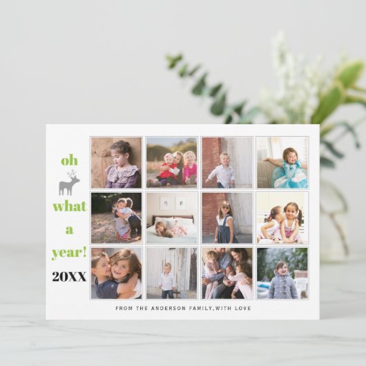O jee wat een jaar lime groene fotocollage feestdagenkaart (Staand voorkant)