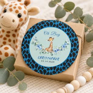 O jongen! Baby Giraffe Baby Borrel  Ronde Sticker