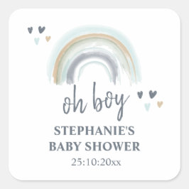 O jongen baby shower blauw boho regenboog vierkant vierkante sticker