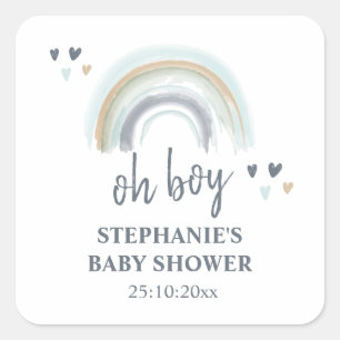 O jongen baby shower blauw boho regenboog vierkant vierkante sticker