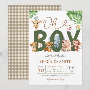 O jongen baby shower bosdieren groen bloemmotief kaart