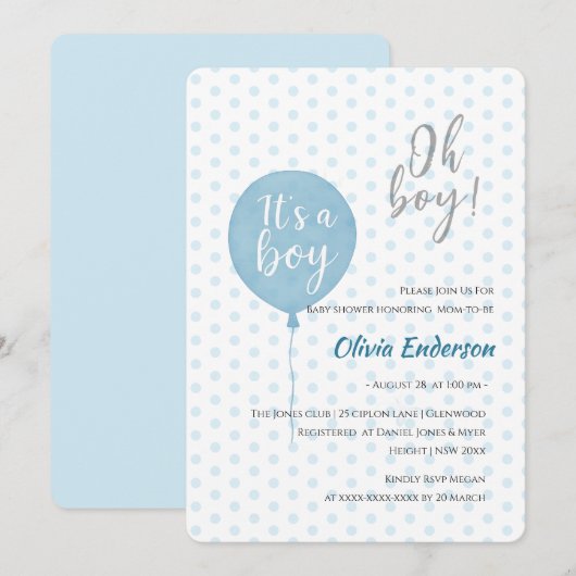 O jongen! Ballonbaby is uitgenodigd om te komen Kaart (Voorkant / Achterkant)