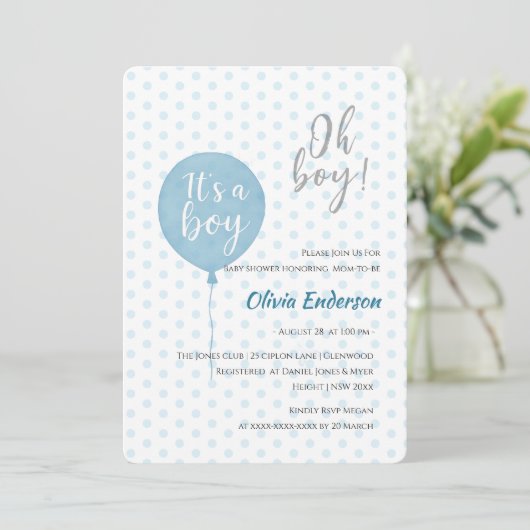 O jongen! Ballonbaby is uitgenodigd om te komen Kaart (Staand voorkant)