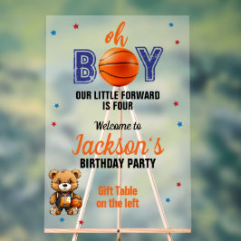 O jongen basketbal verjaardag welkom sport bord