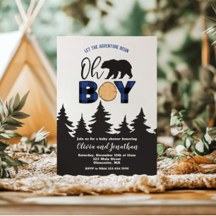O jongen beer blauwe Buffalo geruite baby shower Kaart
