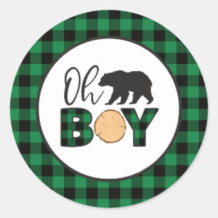 O jongen beer groene Buffalo geruite baby shower Ronde Sticker