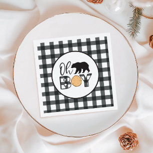 O jongen beer zwart Buffalo geruite baby shower Servet