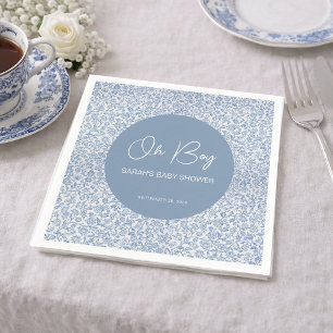 O jongen blauw en wit babyshower bloempatroon  servet