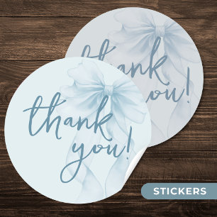 O Jongen Blauwe Aquarel Lint Baby Shower Bedankt Ronde Sticker