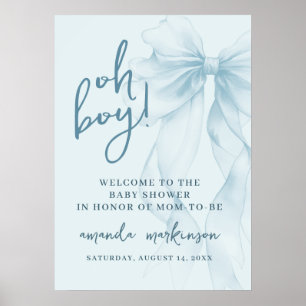 O Jongen Blauwe Aquarel Lint Baby Shower Welkom Poster