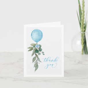 O jongen blauwe ballon groen baby shower bedankkaart