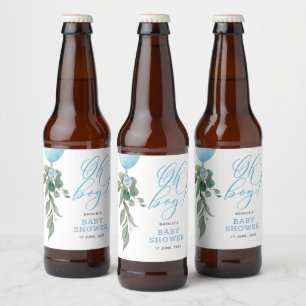 O jongen blauwe ballon groene baby shower bier etiket