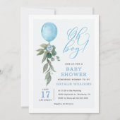 O jongen blauwe ballon groene baby shower kaart (Voorkant)