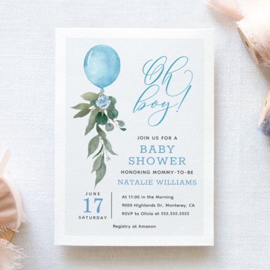 O jongen blauwe ballon groene baby shower kaart