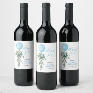 O jongen blauwe ballon groene baby shower wijn etiket