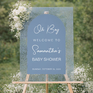 O Jongen Blauwe Boog en Patroon Baby Shower Welkom Acryl Bord