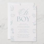 O jongen blauwe handgetekende babyshower kaart (Voorkant)