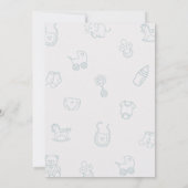 O jongen blauwe handgetekende babyshower kaart (Achterkant)
