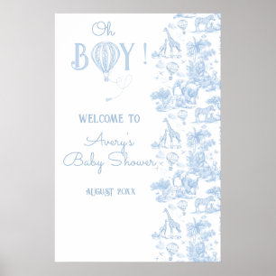 O jongen blauwe toile safari dier baby shower poster