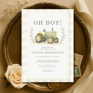O Jongen Boer Tractor Gingham Baby Shower Kaart