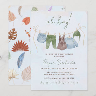 O jongen boho aquarel babykleren blauw kaart