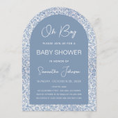 O jongen boog blauw bloemmotief script baby shower kaart (Voorkant)