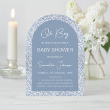 O Jongen Boog Blauw Bloemmotief Script Baby Shower