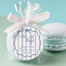 O jongen Cute Moderne Stofblauwe Baby Shower Stick Ronde Sticker