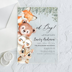 O jongen! Dieren in het bos Baby Shower Acryl Uitnodigingen