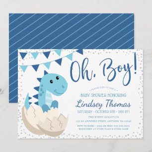O jongen dinosaurus marineblauwe baby shower kaart
