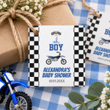 O Jongen Geruite Dirt Bike Baby Shower