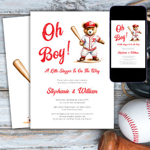 O Jongen Honkbal Baby Shower Schattige Beer Kaart
