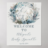 O jongen konijn blauwe bloem baby sprinkle poster (Voorkant)