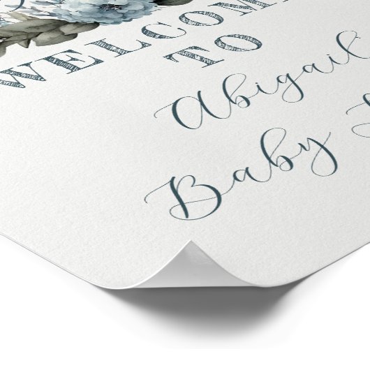 O jongen konijn blauwe bloemige baby feestje poster (Hoek)