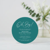 O Jongen Modern Ronde Script Turquoise Baby Show Kaart (Staand voorkant)