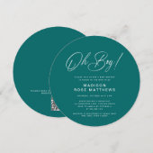 O Jongen Modern Ronde Script Turquoise Baby Show Kaart (Voorkant / Achterkant)
