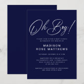 O jongen Modern script Navyblauw Baby Shower Kaart (Voorkant / Achterkant)