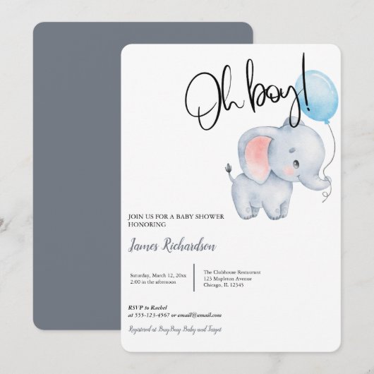 O jongen moderne eucalyptus blauwe ballonnen baby  kaart (Voorkant / Achterkant)