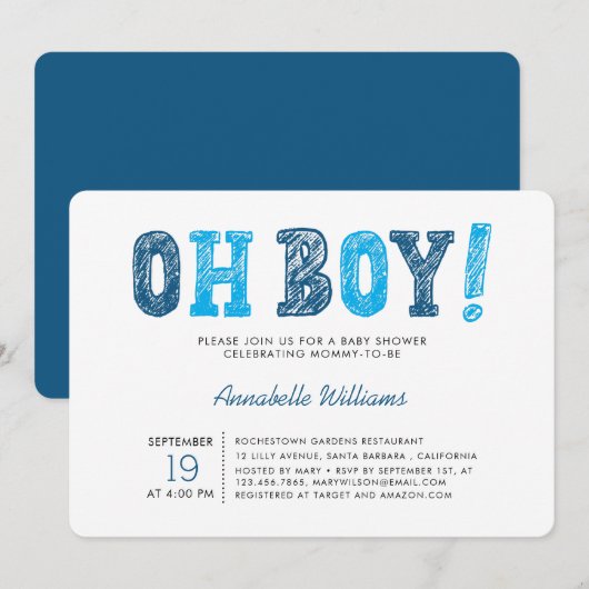 O Jongen | Moderne Jongen Baby Shower Kaart (Voorkant / Achterkant)