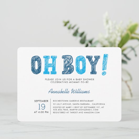 O Jongen | Moderne Jongen Baby Shower Kaart (Staand voorkant)