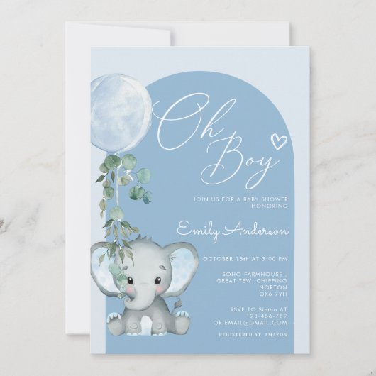 O Jongen Olifant Jongen Met Ballon Baby Shower Kaart (Voorkant)