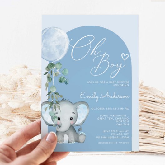 O Jongen Olifant Jongen Met Ballon Baby Shower  Kaart