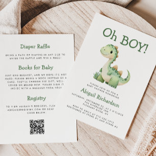 O Jongen Schattige Groene Dinosaur QR Code Baby Sh Kaart