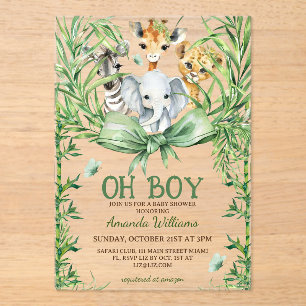 O jongen Schattige Safari Dieren Baby Shower Acryl Uitnodigingen